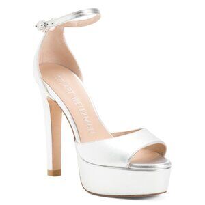 STUART WEITZMAN Silver Made In Spain Disco Platform Sandals